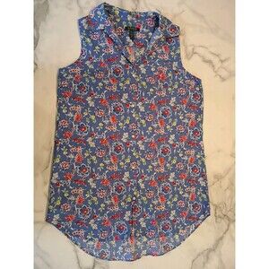 Lauren Ralph Lauren XL Floral Sleeveless Top High Low Blue Red Yellow Cotton Vtg